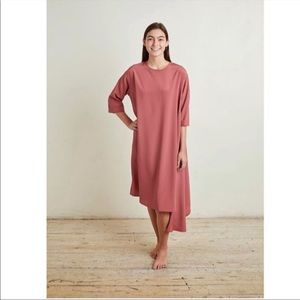 Mimu Maxi Cascade dress in Rose assymetrical